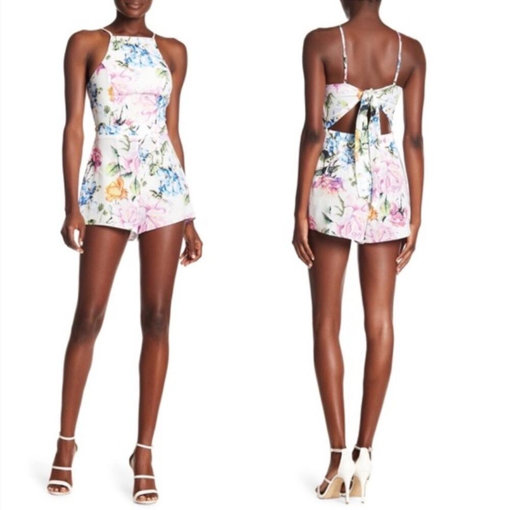 SHOW ME YOUR MUMU Romper “Afton” Tie Back Bright Floral Size Junior Med NWOT